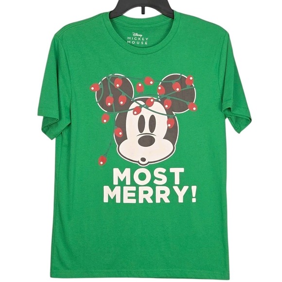 Disney Tops - Disney Mickey Mouse T-Shirt Womens Small Green Christmas Holiday Most Merry NWOT